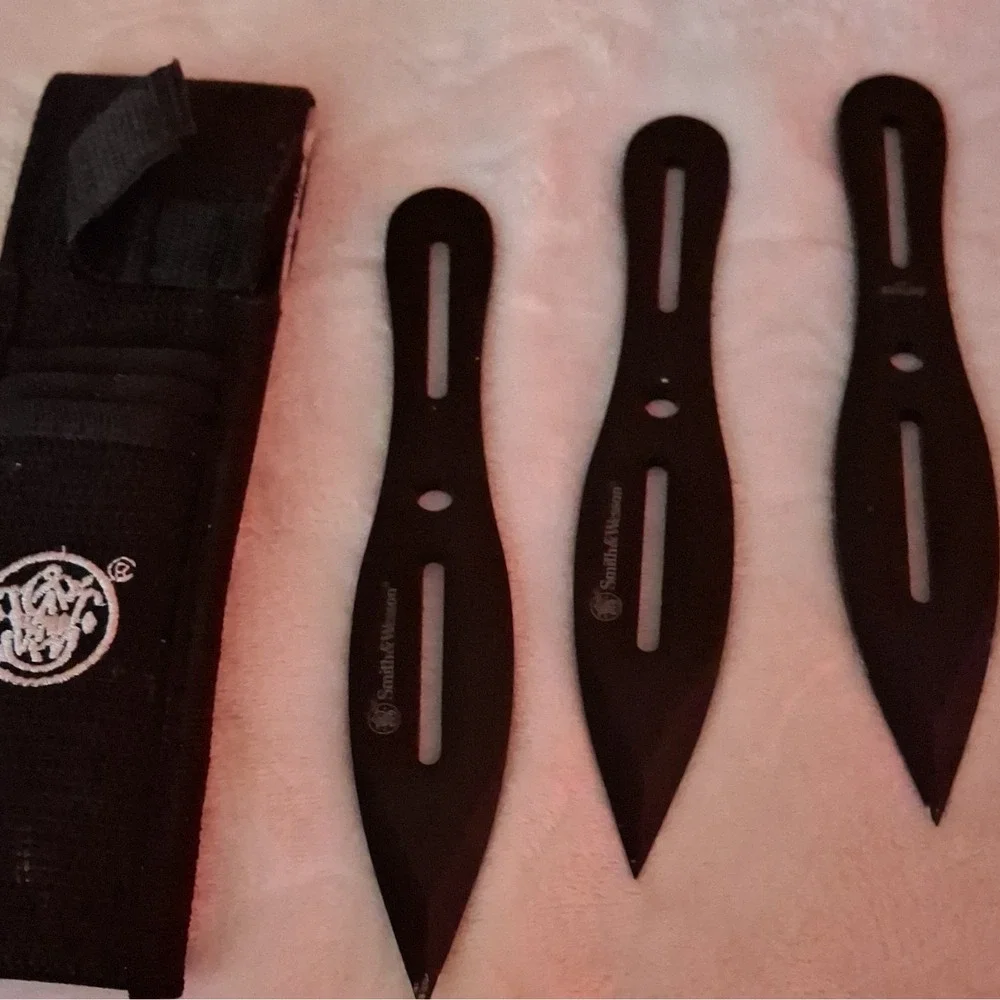 Smith & Wesson Black Stainless Throwing Knives Set, Spear Point, Sheath